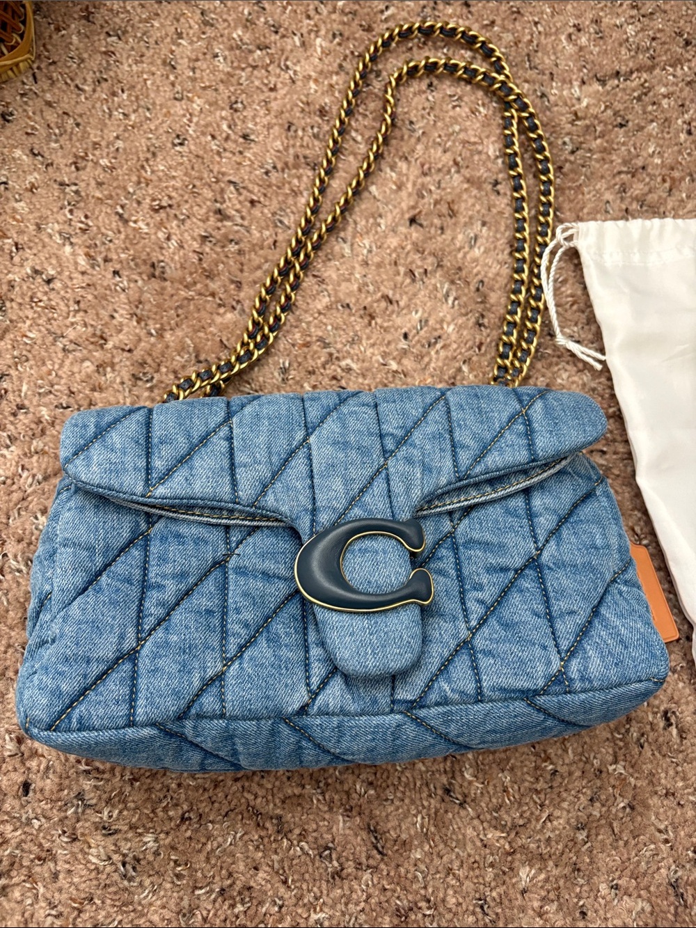 Coach Quilted Denim Shoulder Bag with Chain Strap - Blue